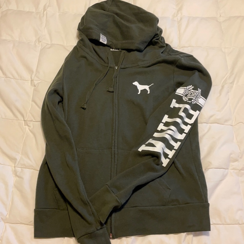 Olive Green Pink zip up hoodie